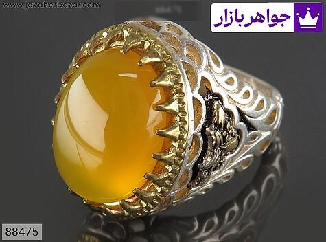 انگشتر نقره عقیق زرد مردانه تاج برنجی [شرف الشمس] - 88475